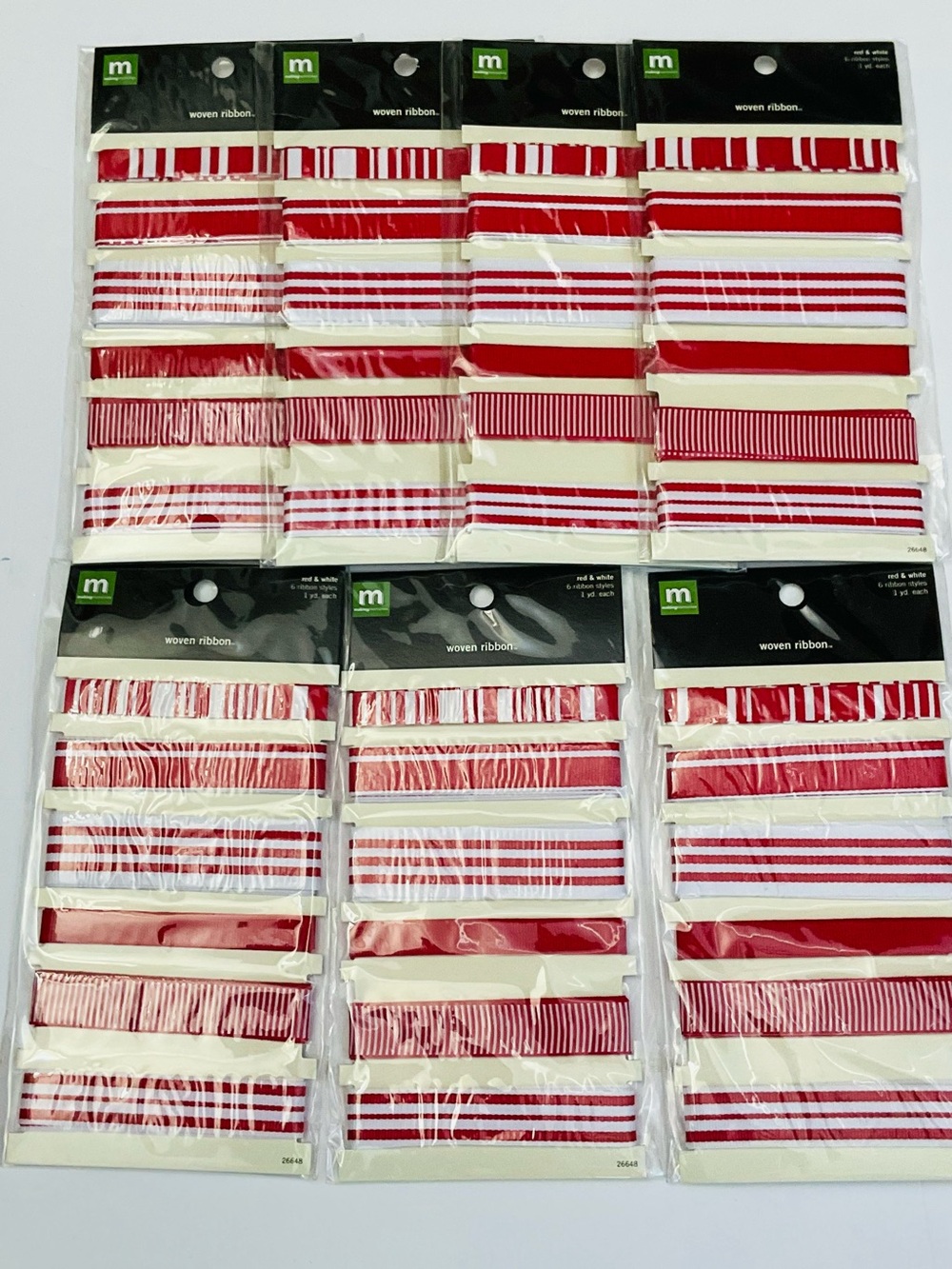 NIP MAKING MEMORIES 7pc Vintage 2005 Red & White Woven Ribbon Packs Scrapbooking